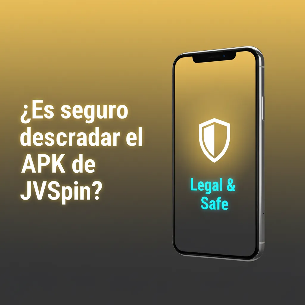 Teléfono con logo de JVSpin y candado, indicando descarga segura del APK con licencia, certificados SSL y cifrado.