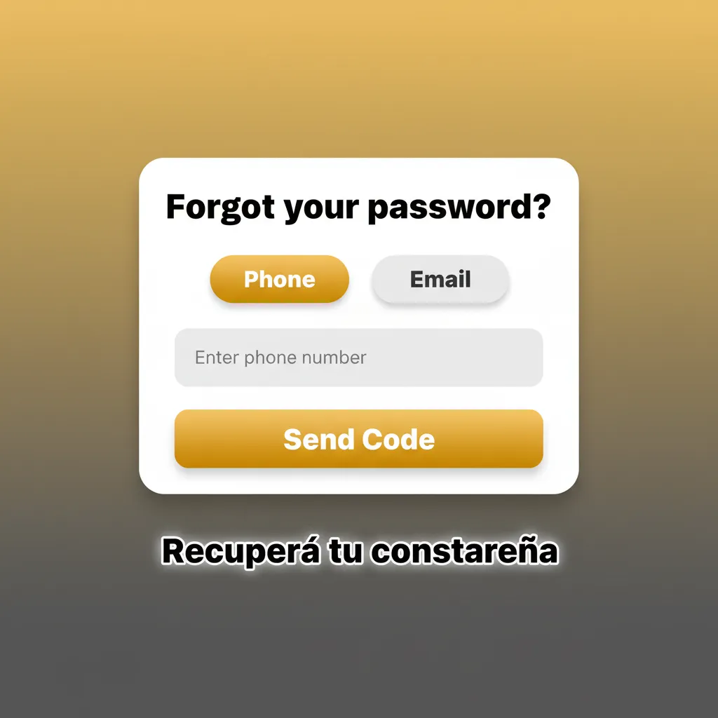 Pantalla de recuperación de contraseña con instrucciones paso a paso para restablecerla por email o SMS.