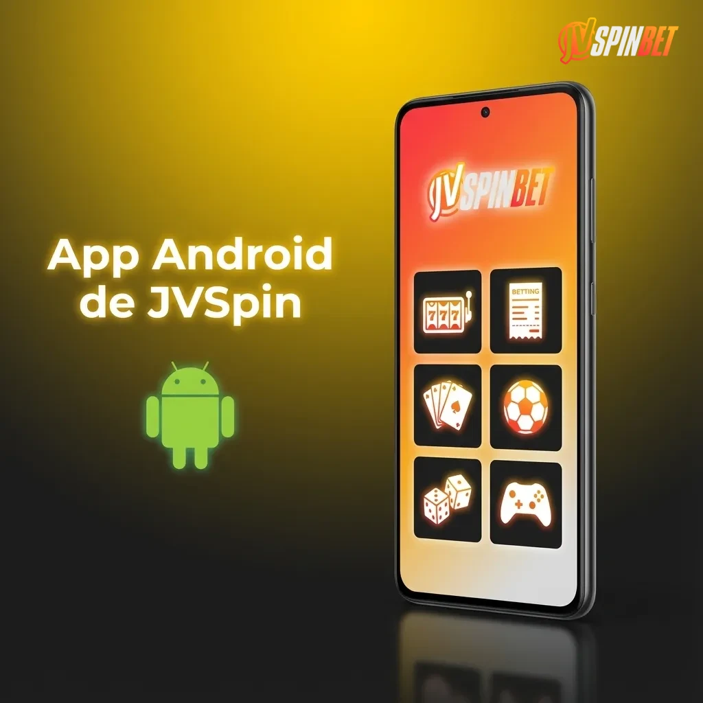 Teléfono con la app Android JVSpin de apuestas y casino; funciones móviles completas e instalación rápida.