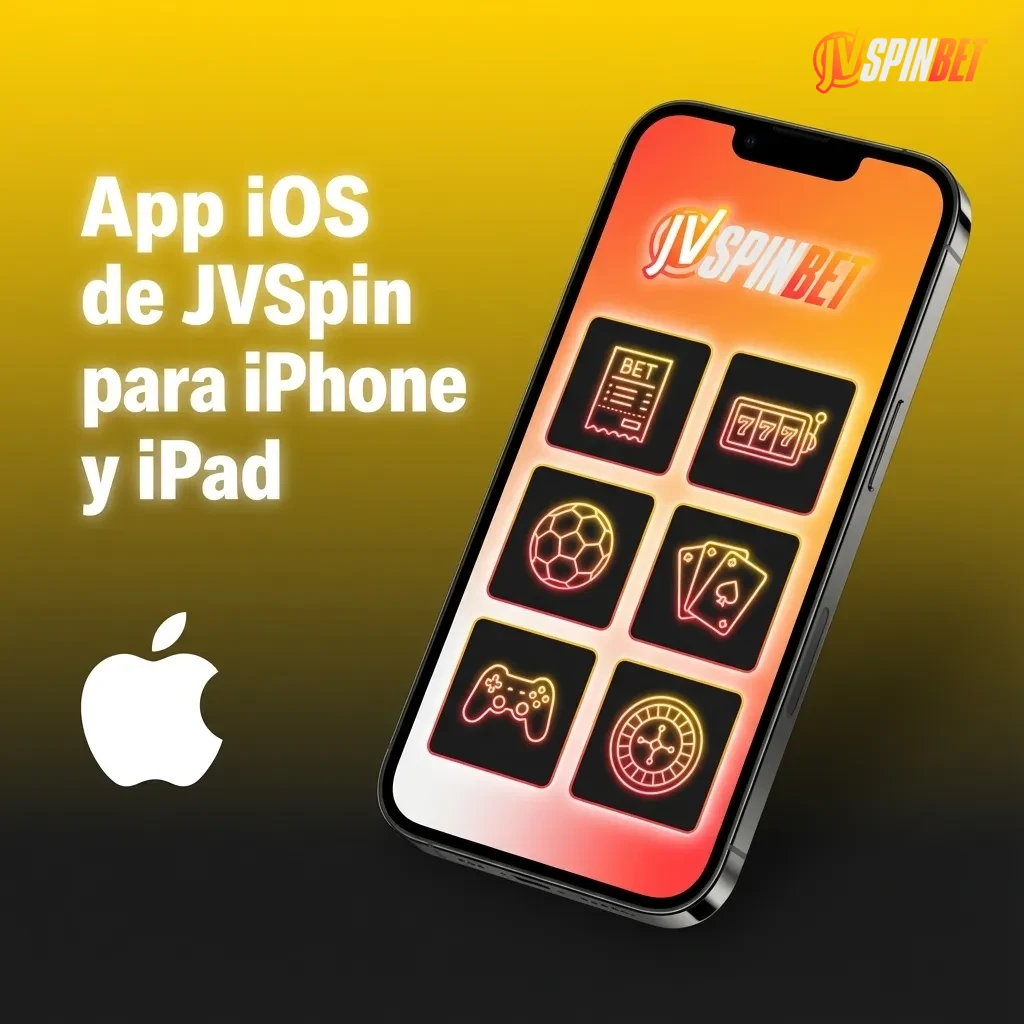 Interfaz de la app iOS JVSpin en iPhone y iPad: apuestas en vivo, casino y pagos locales; iOS 12+, 150 MB.