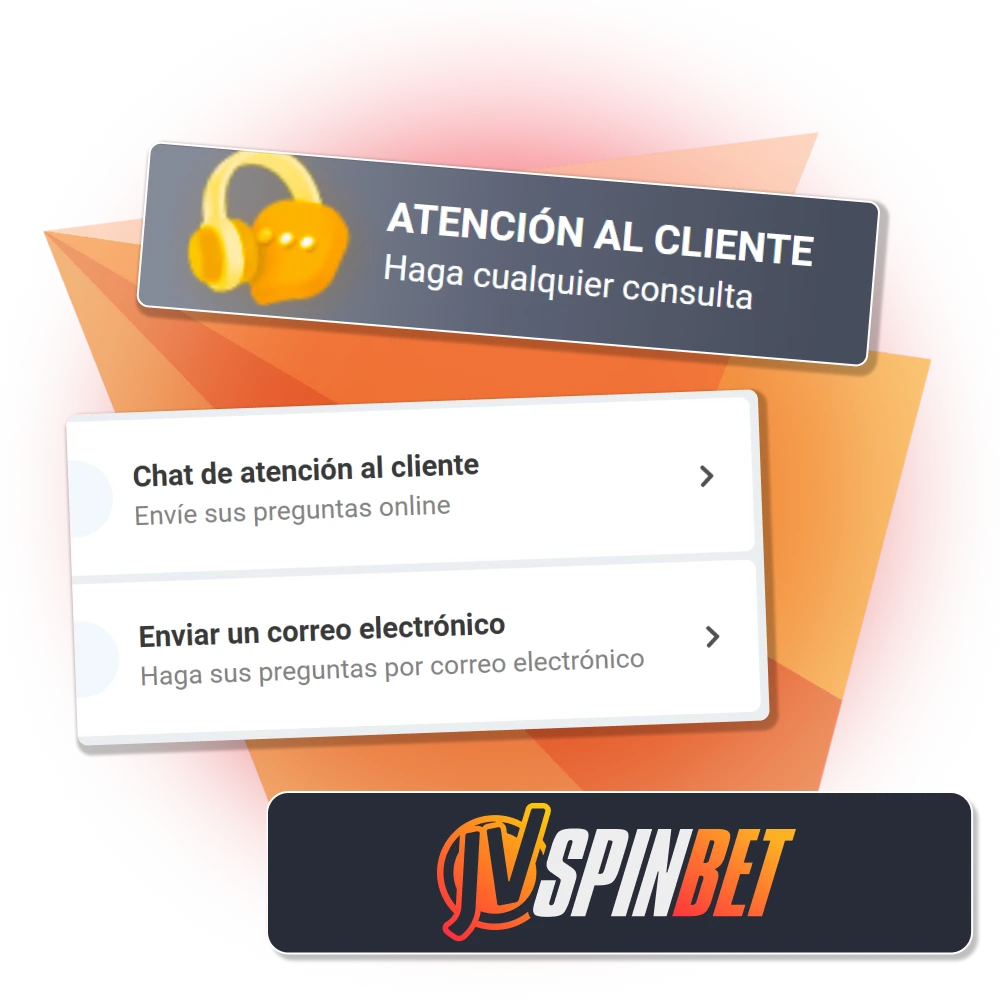 Accede al centro de atención al cliente de JVSpin para realizar consultas por chat en vivo o correo electrónico.