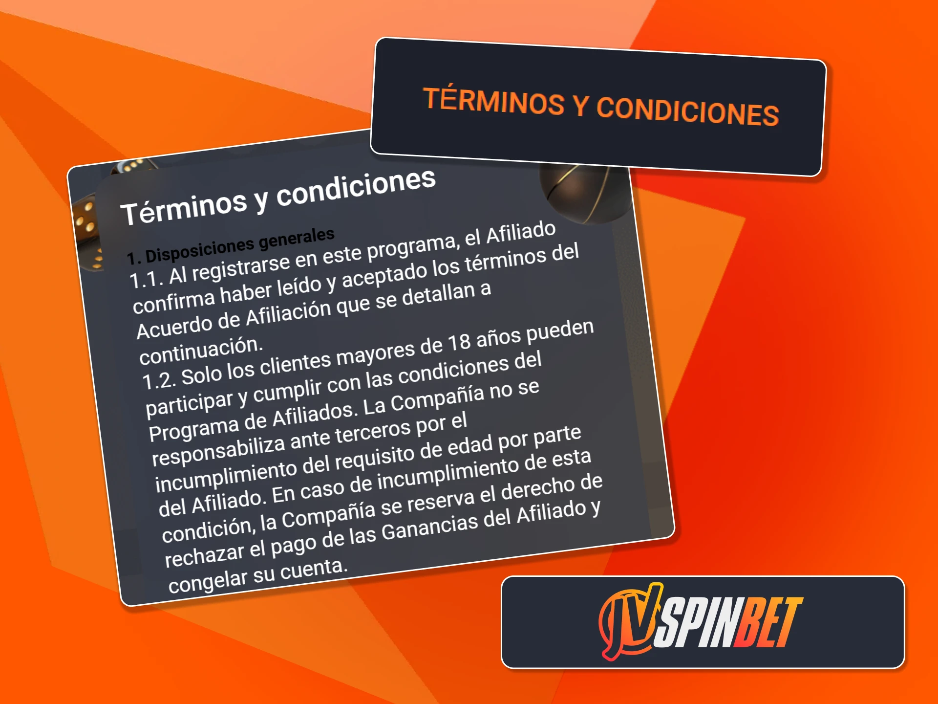 Revisa los términos y condiciones generales para participar en el programa de afiliados de JVSpin.