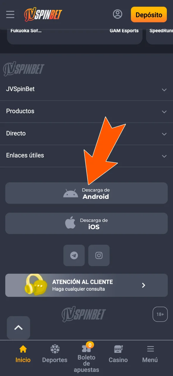 Iniciá la descarga del APK oficial de JVSpin desde el sitio.