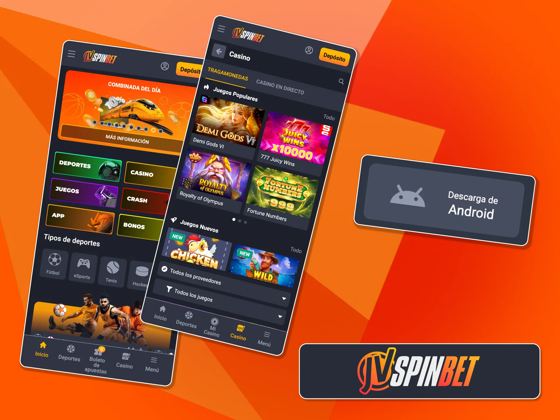 Descargá gratis la app Android de JVSpin y jugá donde estés.