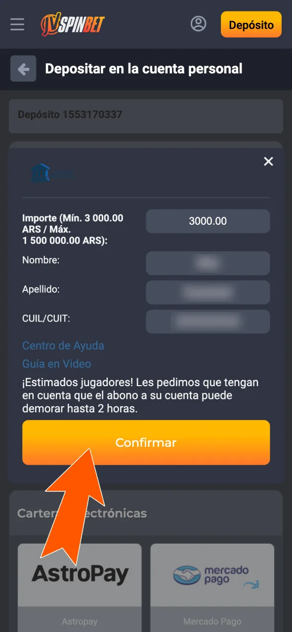 Recargá tu cuenta JVSpin fácil y rápido desde la app.