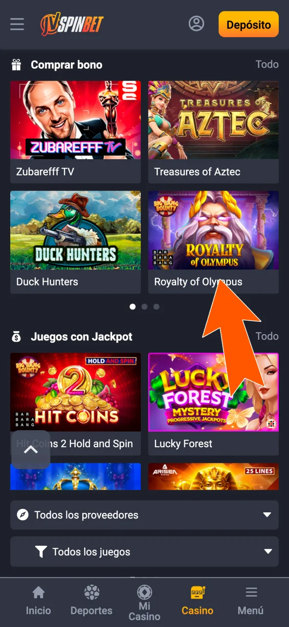 Seleccioná el evento o juego en JVSpin y empezá ahora.
