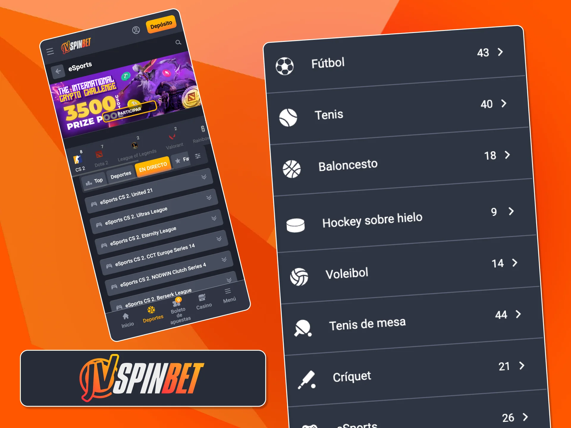 Apostá en fútbol, tenis, básquet y más en la app de JVSpin.