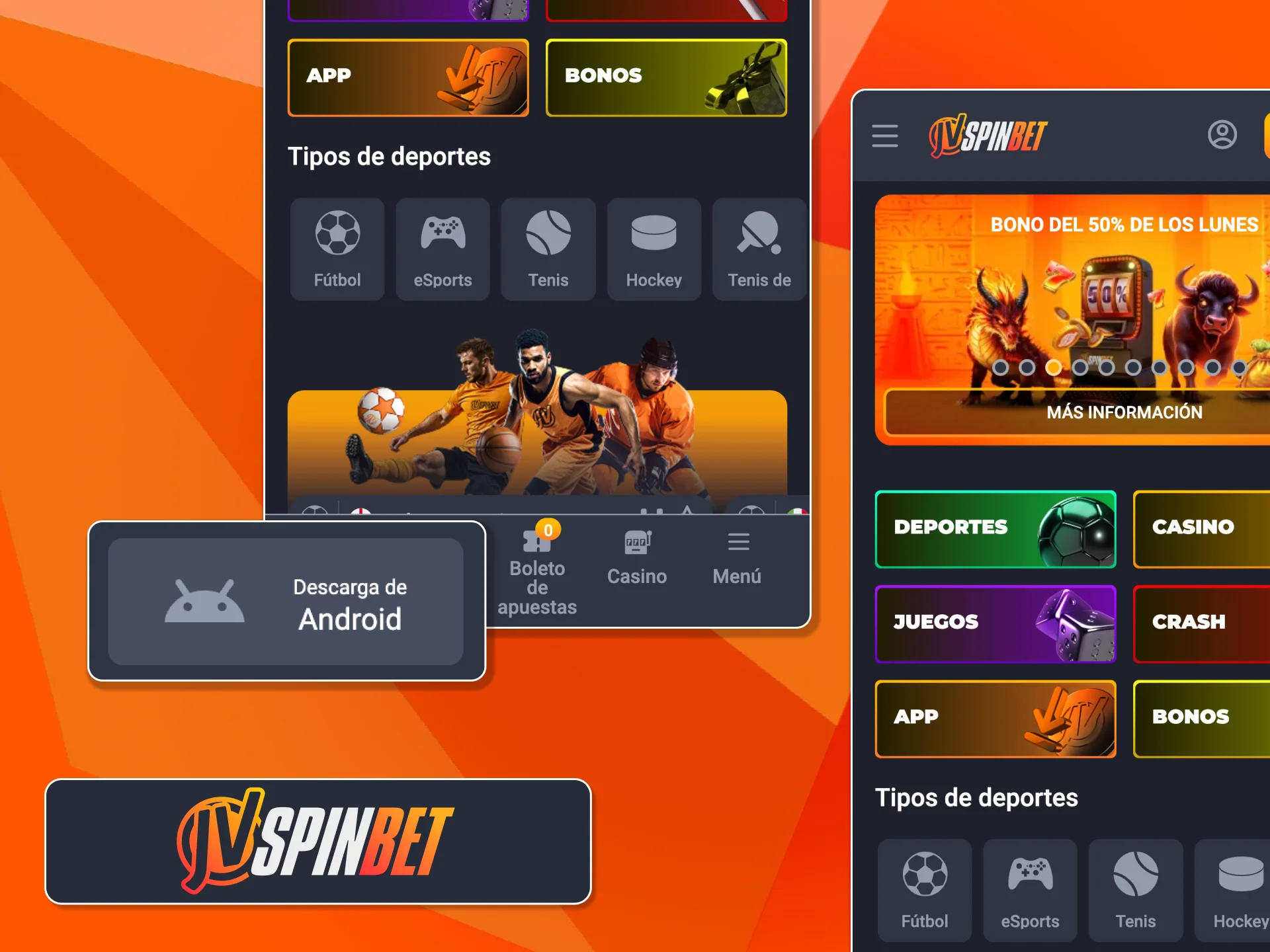 Usá la app Android de JVSpin en dispositivos compatibles y rápidos.