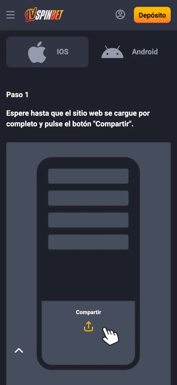 Abrí la página segura de instalación de JVSpin y continuá en iOS.