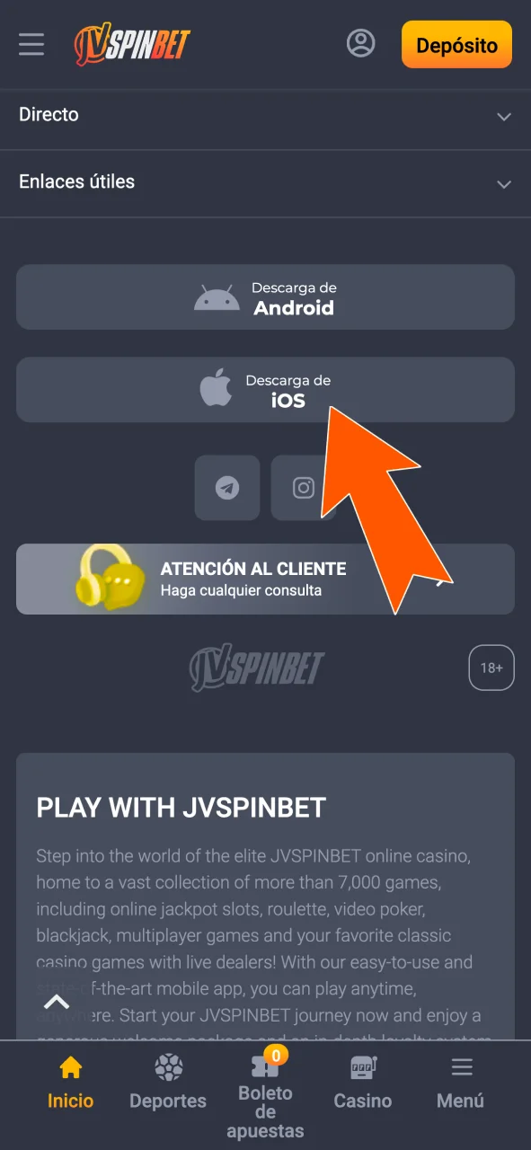 Comenzá el proceso en iOS desde el botón oficial de JVSpin.