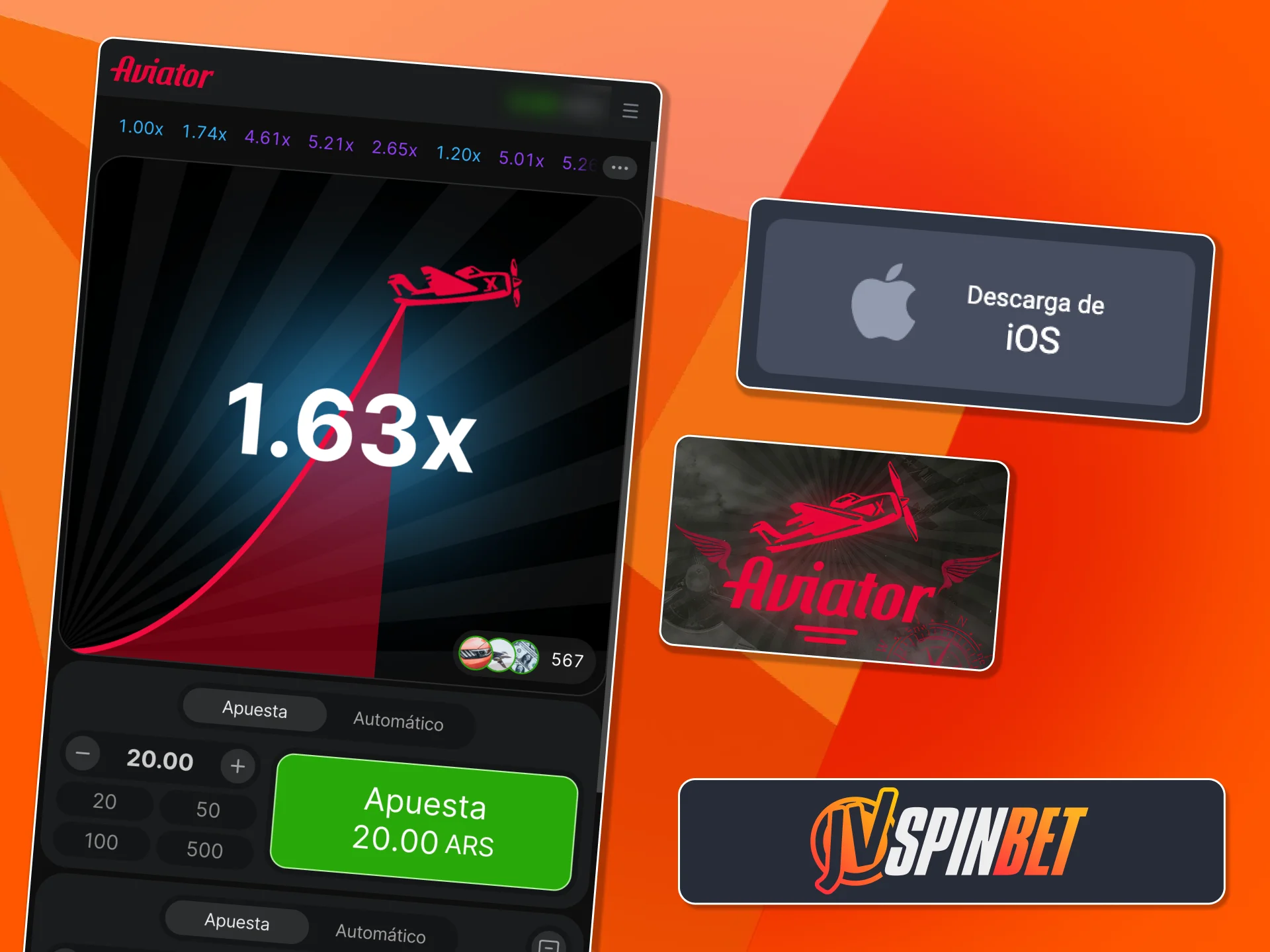 Jugá Aviator en iPhone y iPad con acceso móvil JVSpin.