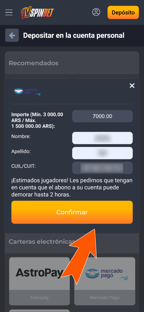 Realiza un depósito seguro utilizando métodos confiables como Mercado Pago en JVSpin.
