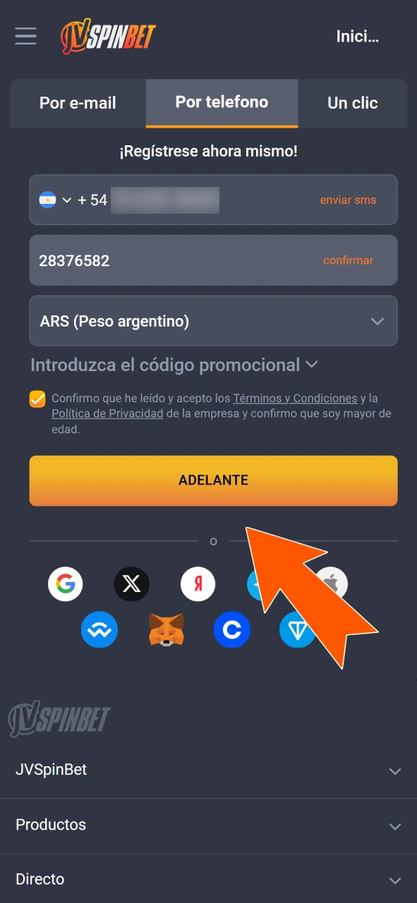 Completa el registro rápido por teléfono o email para unirte a JVSpin hoy mismo.