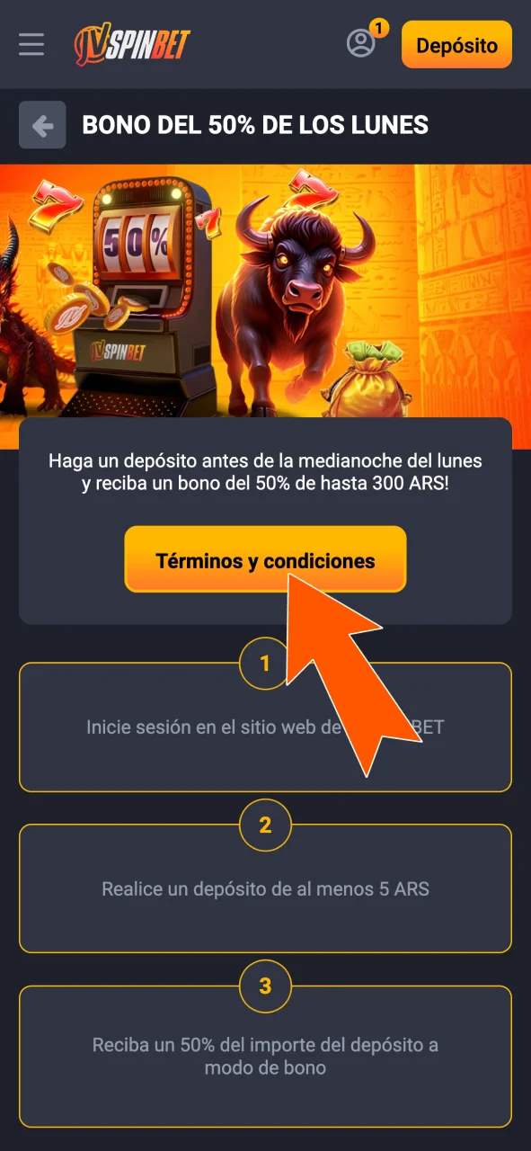 Seleccioná el bono en tu perfil de JVSpin y confirmá la activación.