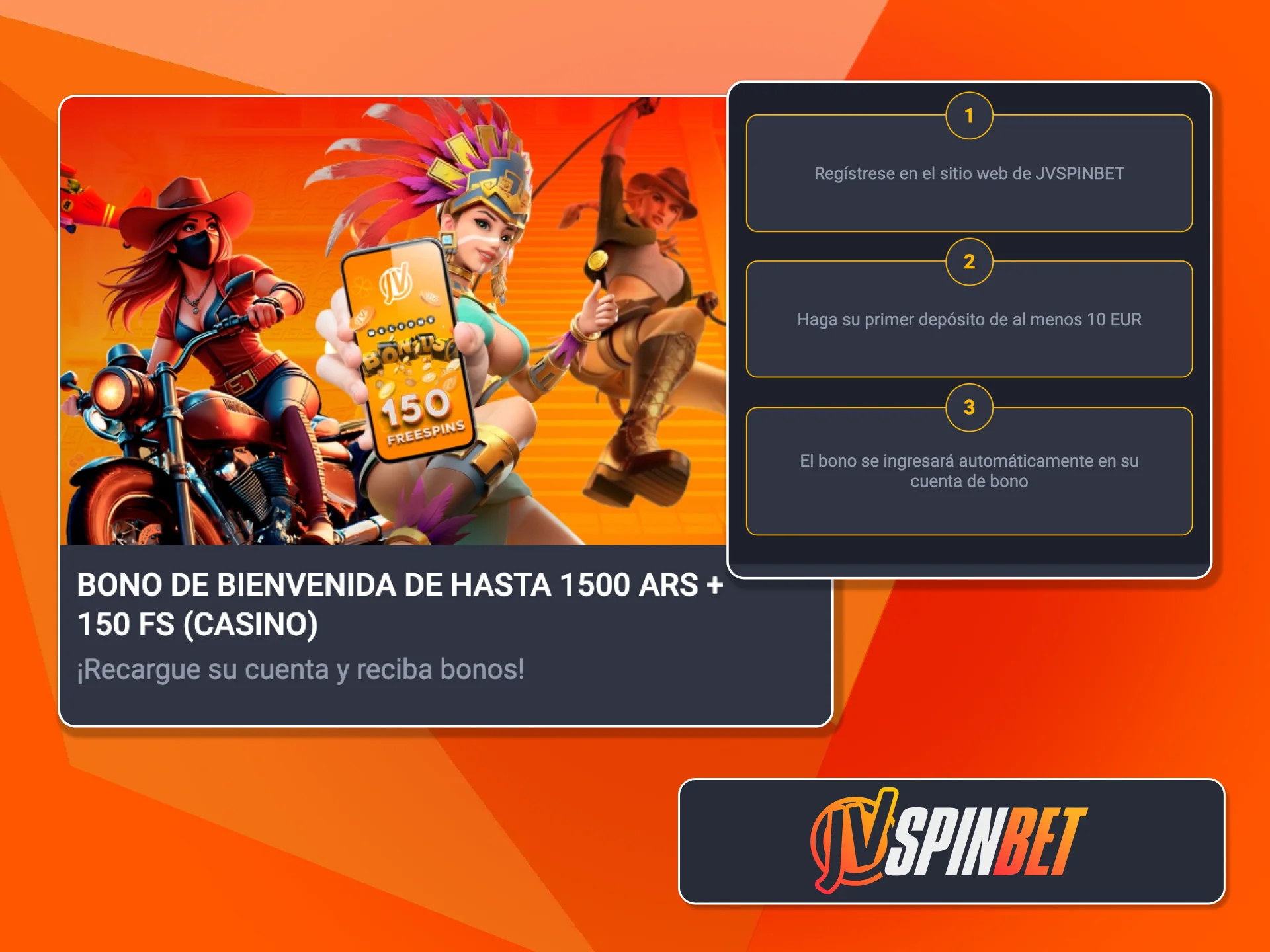 Registrate en JVSpin y desbloqueá el paquete de bienvenida con bonos y giros gratis.