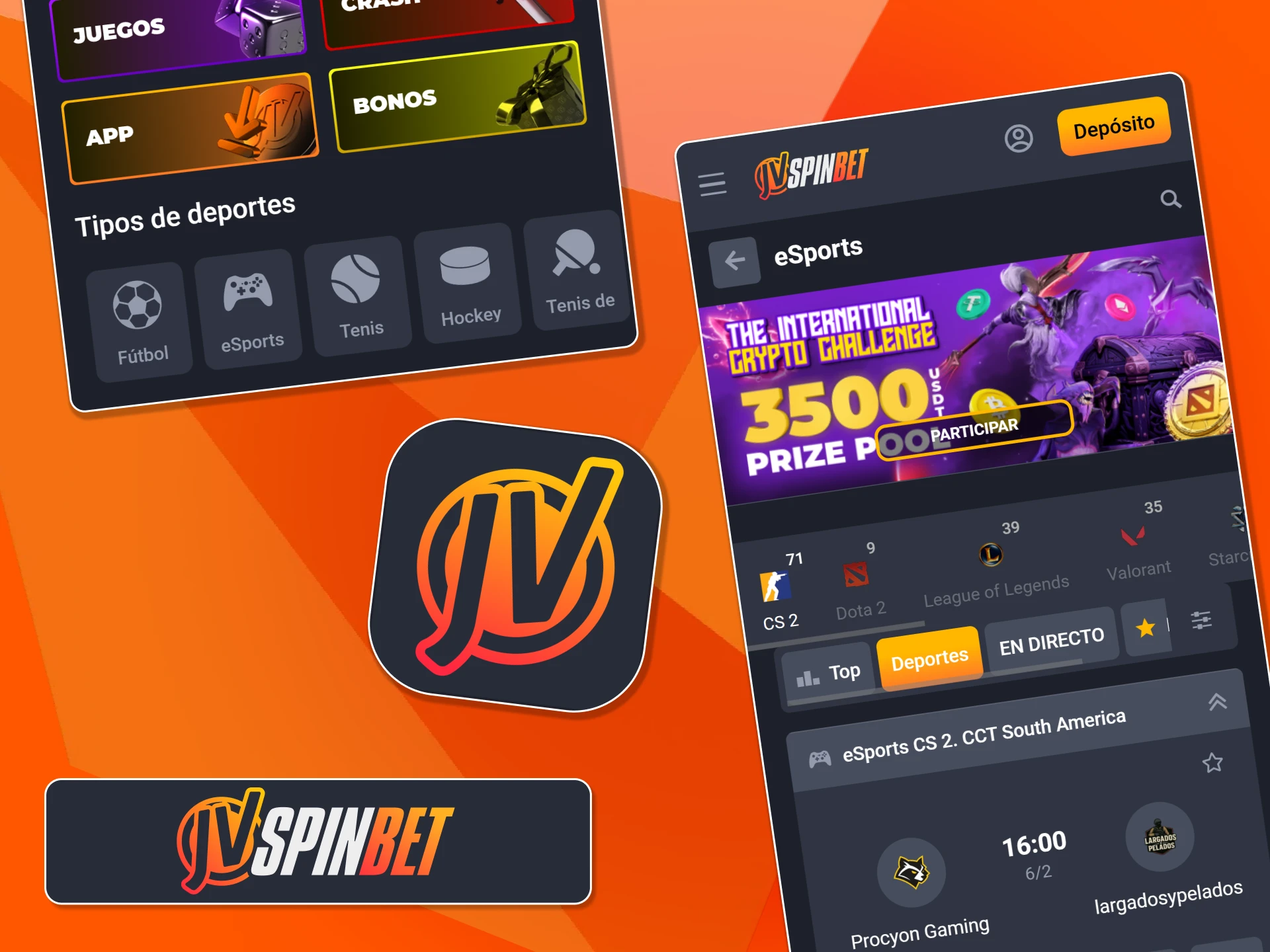 Descarga la app de JVSpin para apostar en tus esports favoritos desde cualquier lugar.