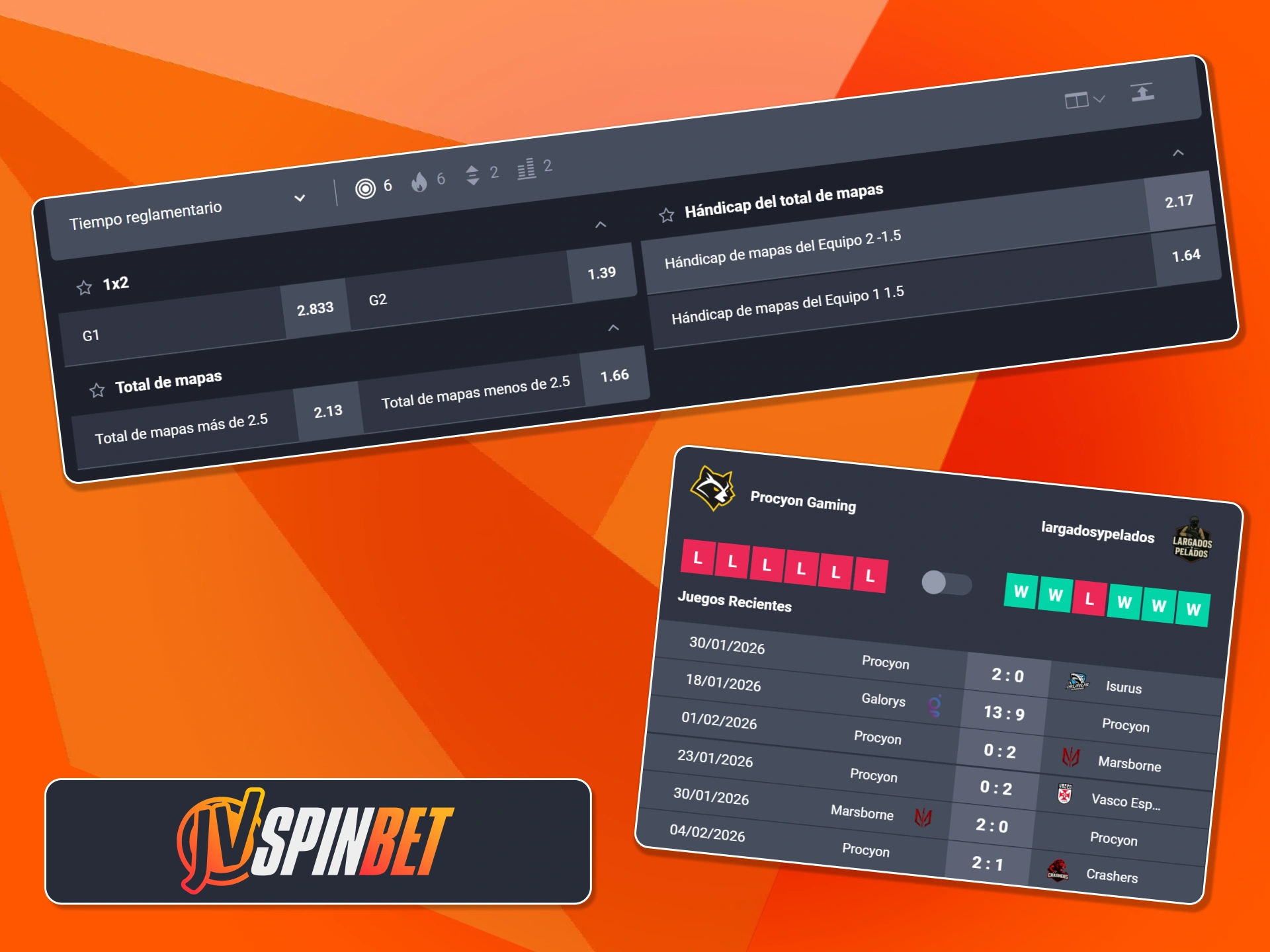 Elige entre una variedad de apuestas como hándicap de mapas y totales en JVSpin.