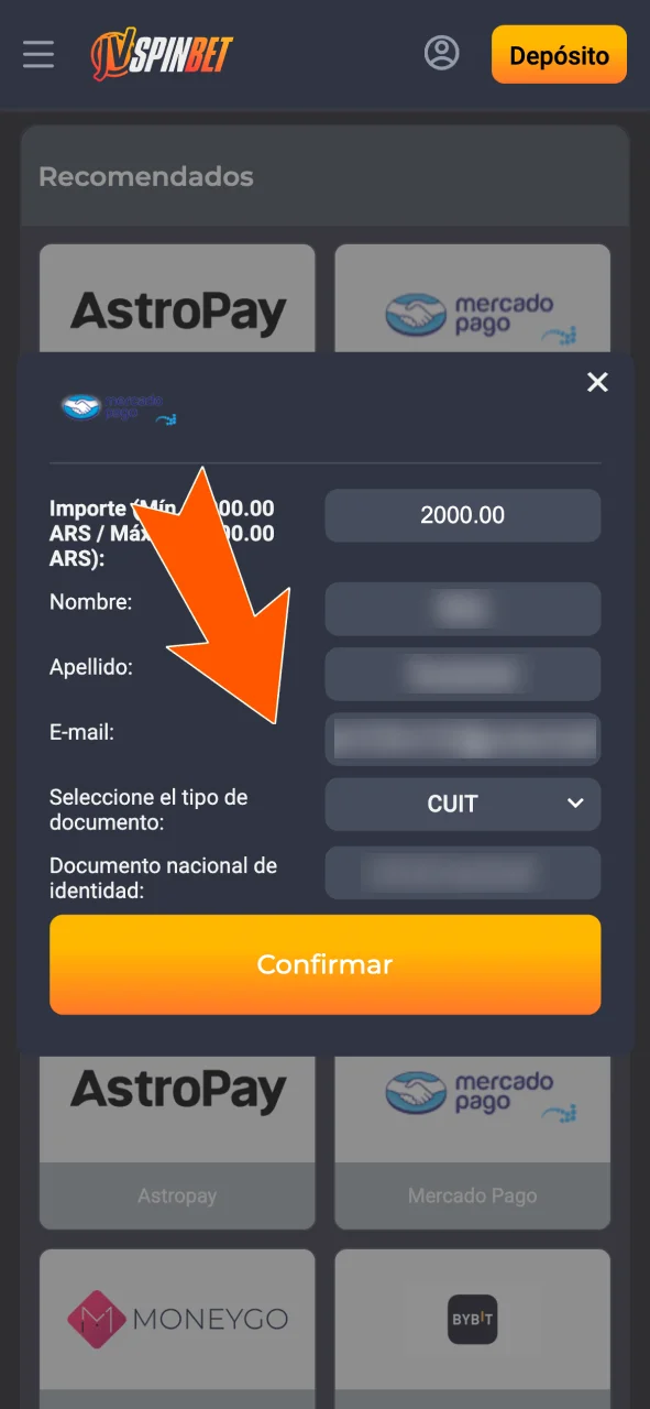 Completá los datos y autenticá el pago en JVSpin.