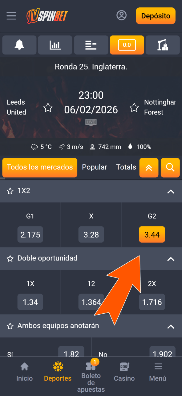 Explora los mercados de apuestas y cuotas altas para el partido seleccionado en JVSpin.