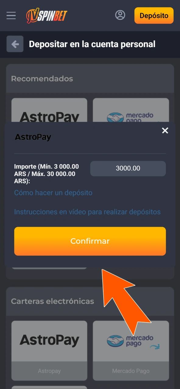 Selecciona tu método de pago preferido para depositar fondos de forma segura en JVSpin.
