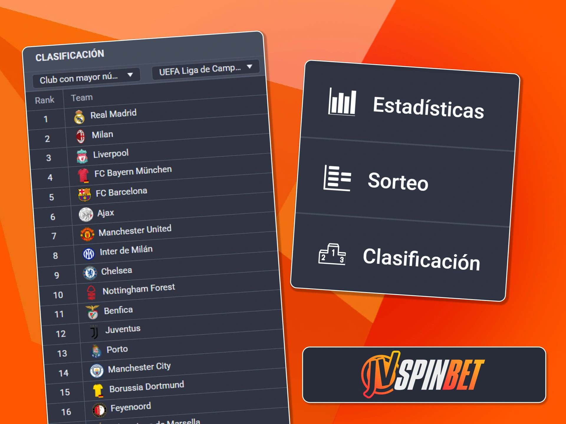 Revisa las estadísticas y clasificaciones para hacer predicciones precisas en JVSpin.