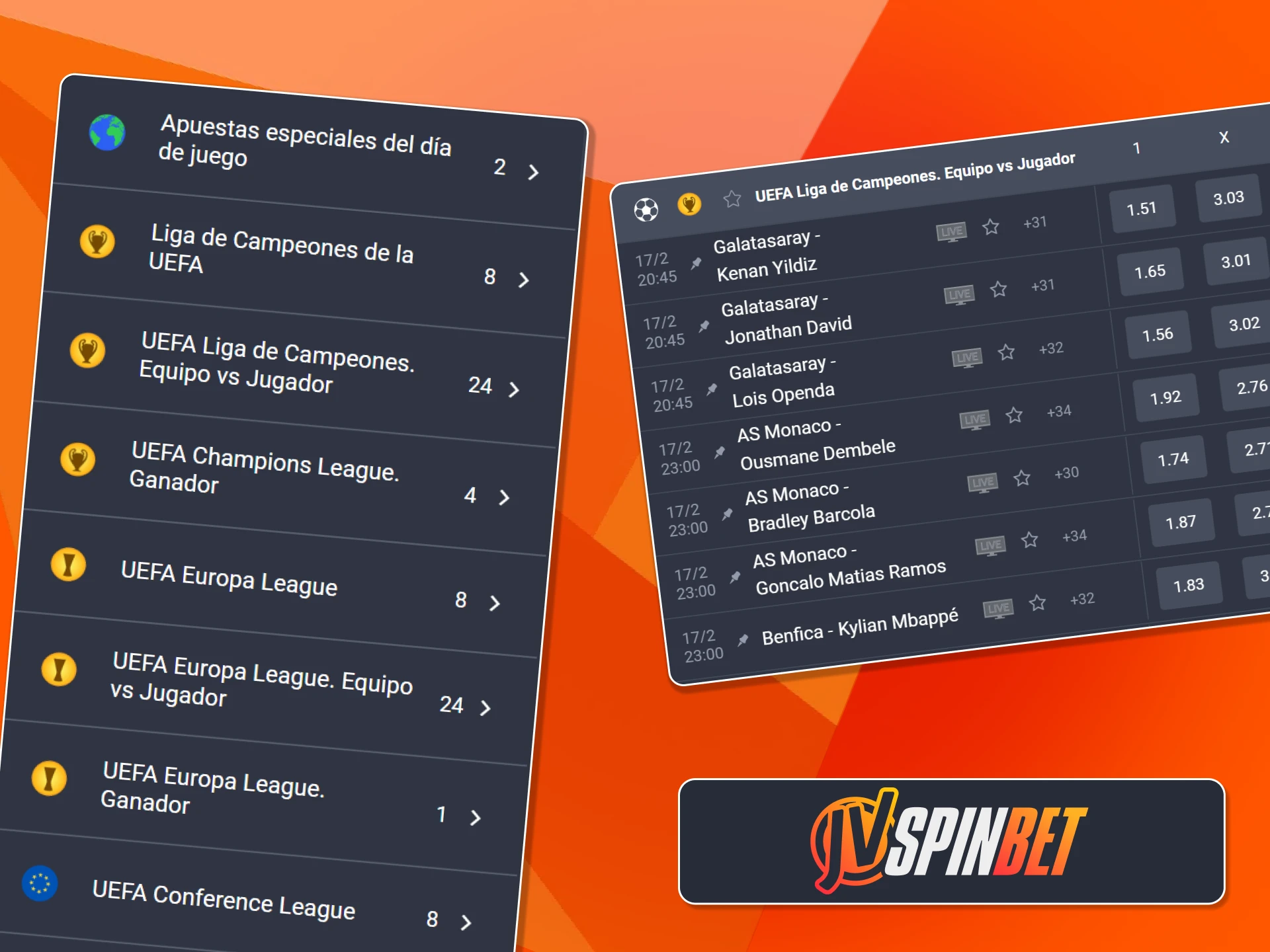 Accede a los mercados de la UEFA Champions League y otras ligas en JVSpin.