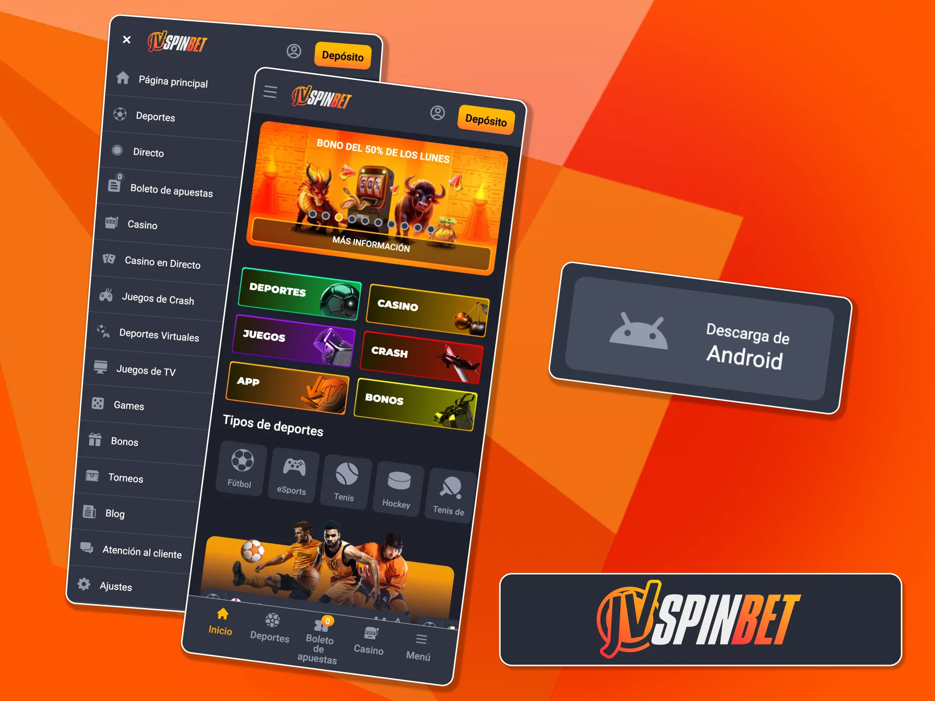 Instalá el APK de JVSpin en Android y accedé a apuestas y casino.