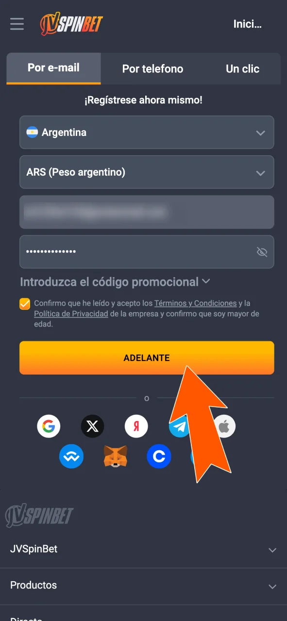 Abrí tu cuenta en JVSpin de forma rápida y simple.