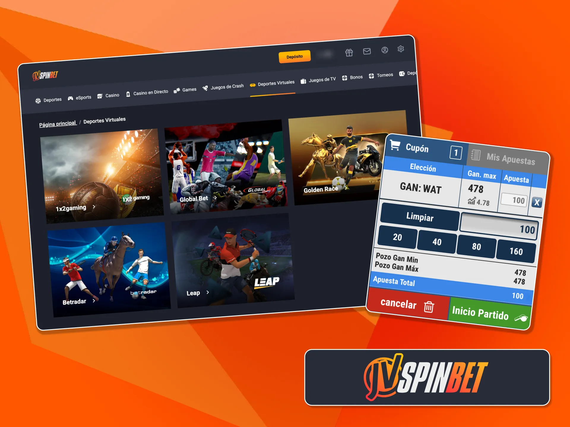 Apostá en deportes virtuales en JVSpin con fútbol, caballos y galgos.