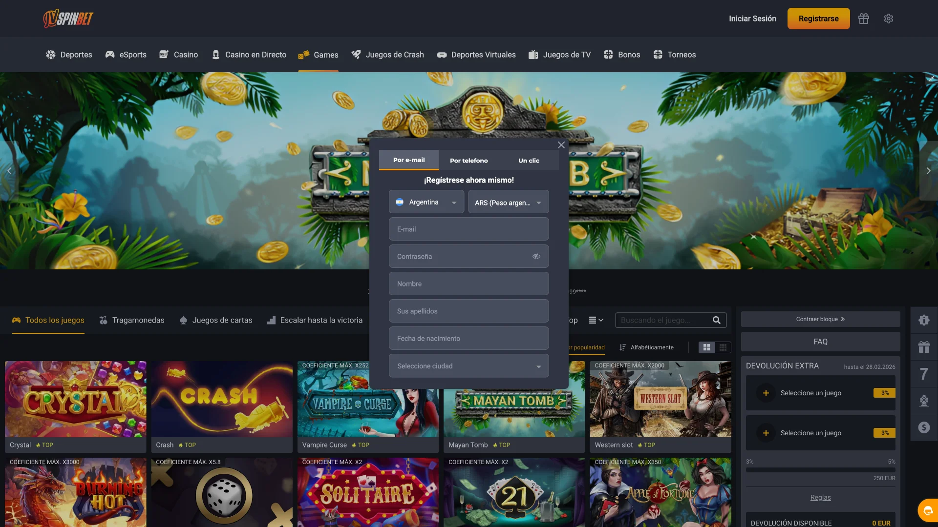 Registrate en JVSpin Argentina y accedé a apuestas deportivas y casino online.