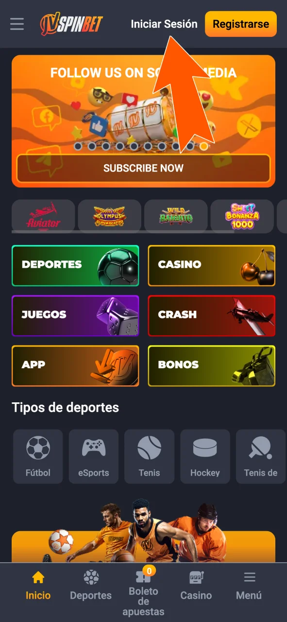 Ingresá a JVSpin desde el botón de inicio de sesión.