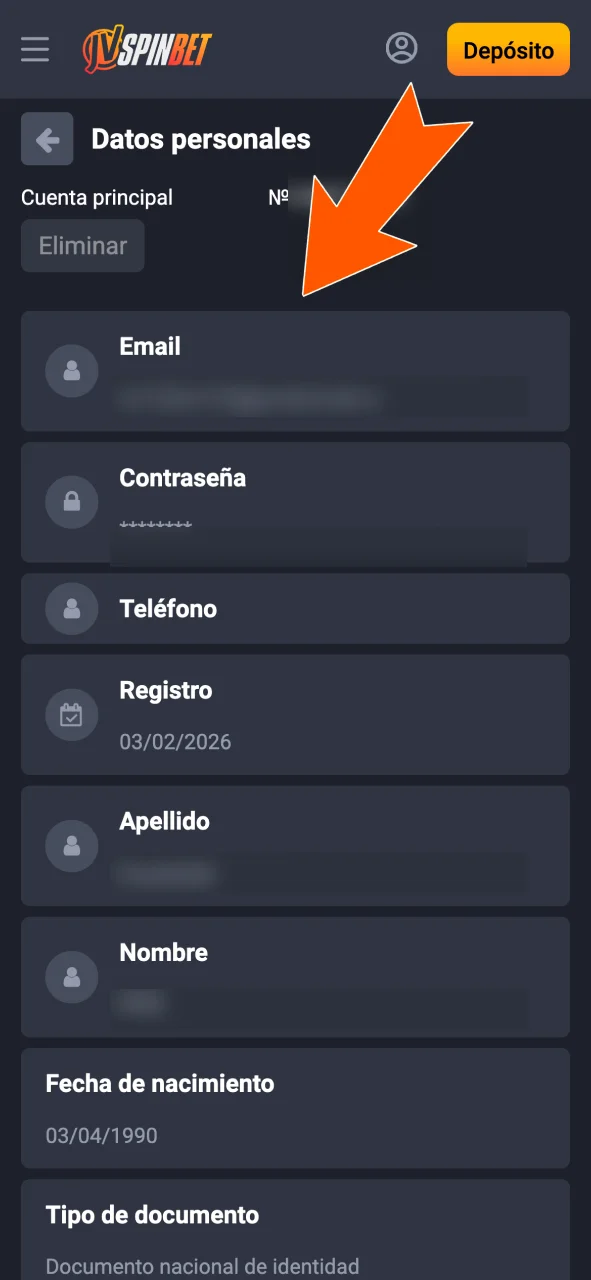 Completá tu perfil en JVSpin con datos personales reales.