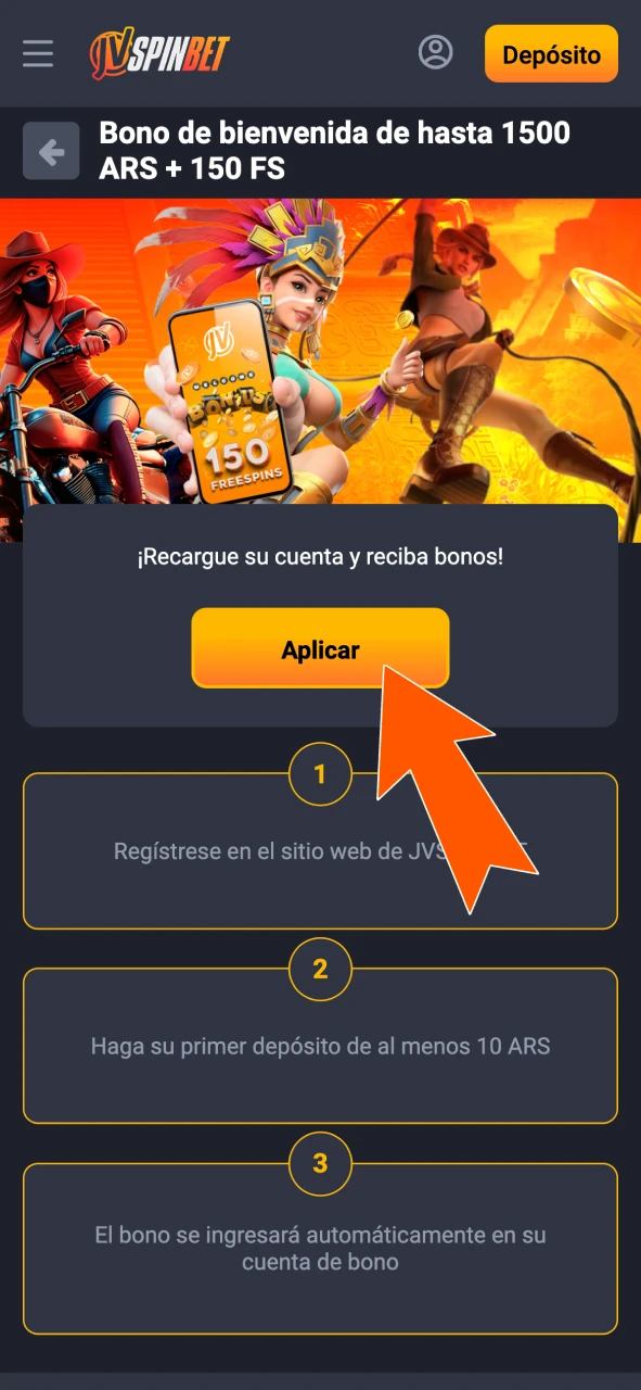 Activá tu bono JVSpin antes de realizar el depósito.