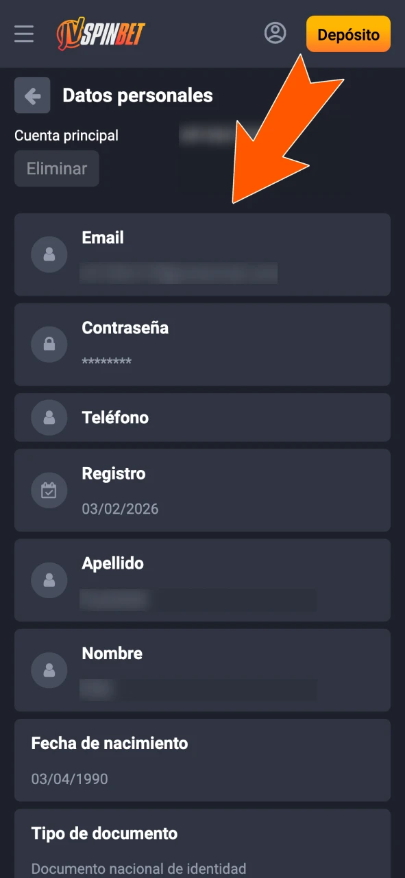 Completá tu perfil con nombre y domicilio en JVSpin.
