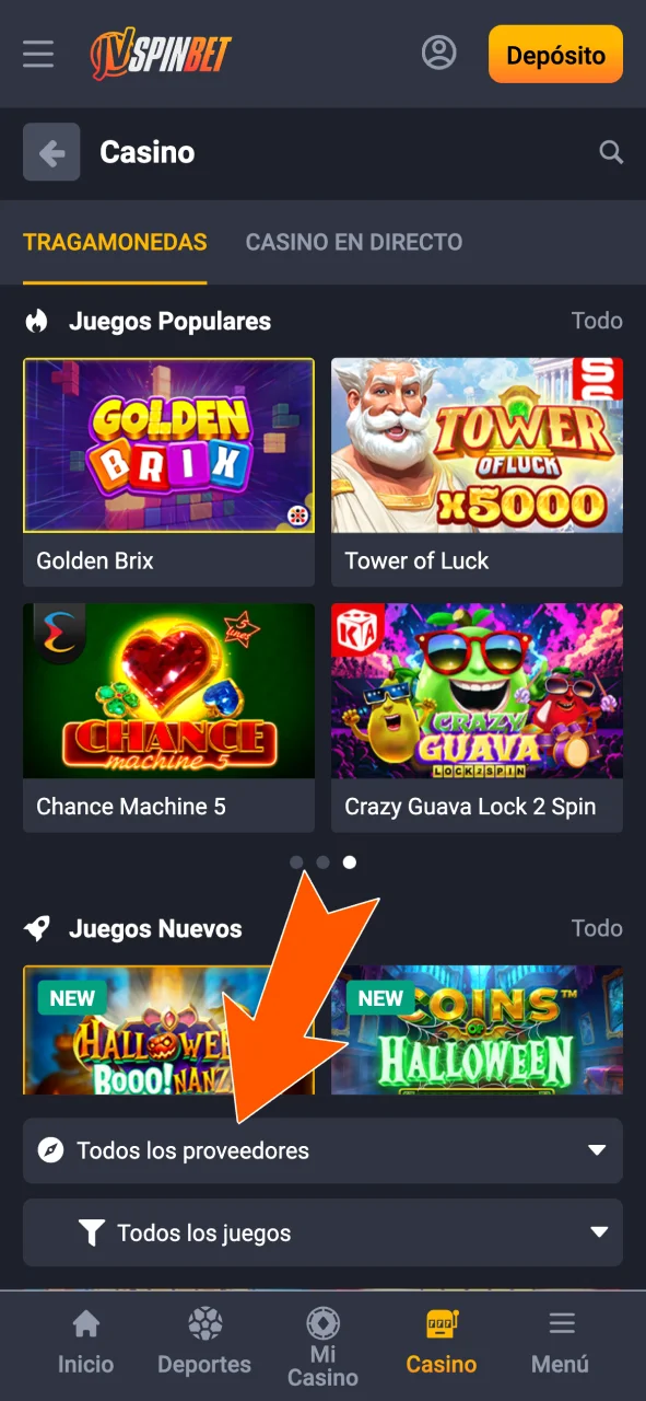 Filtrá slots por tema o proveedor en JVSpin.